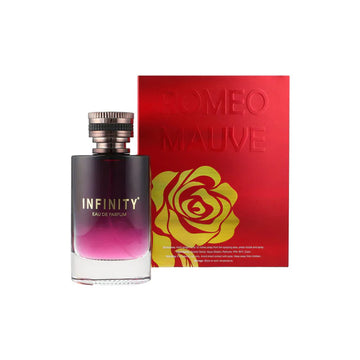 broche-infinity-romeo-mauve-pour-femme-eau-de-perfume-100ml-with-glass-bottle-and-packaging-on-white-background